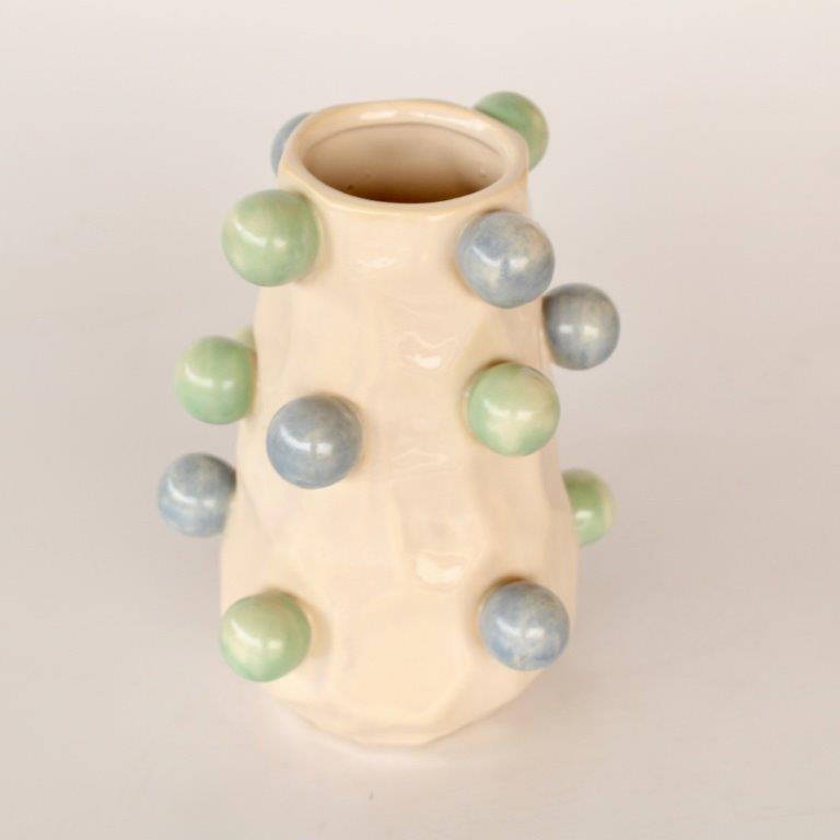 Cream, Blue & Green Vase With Bobbles
